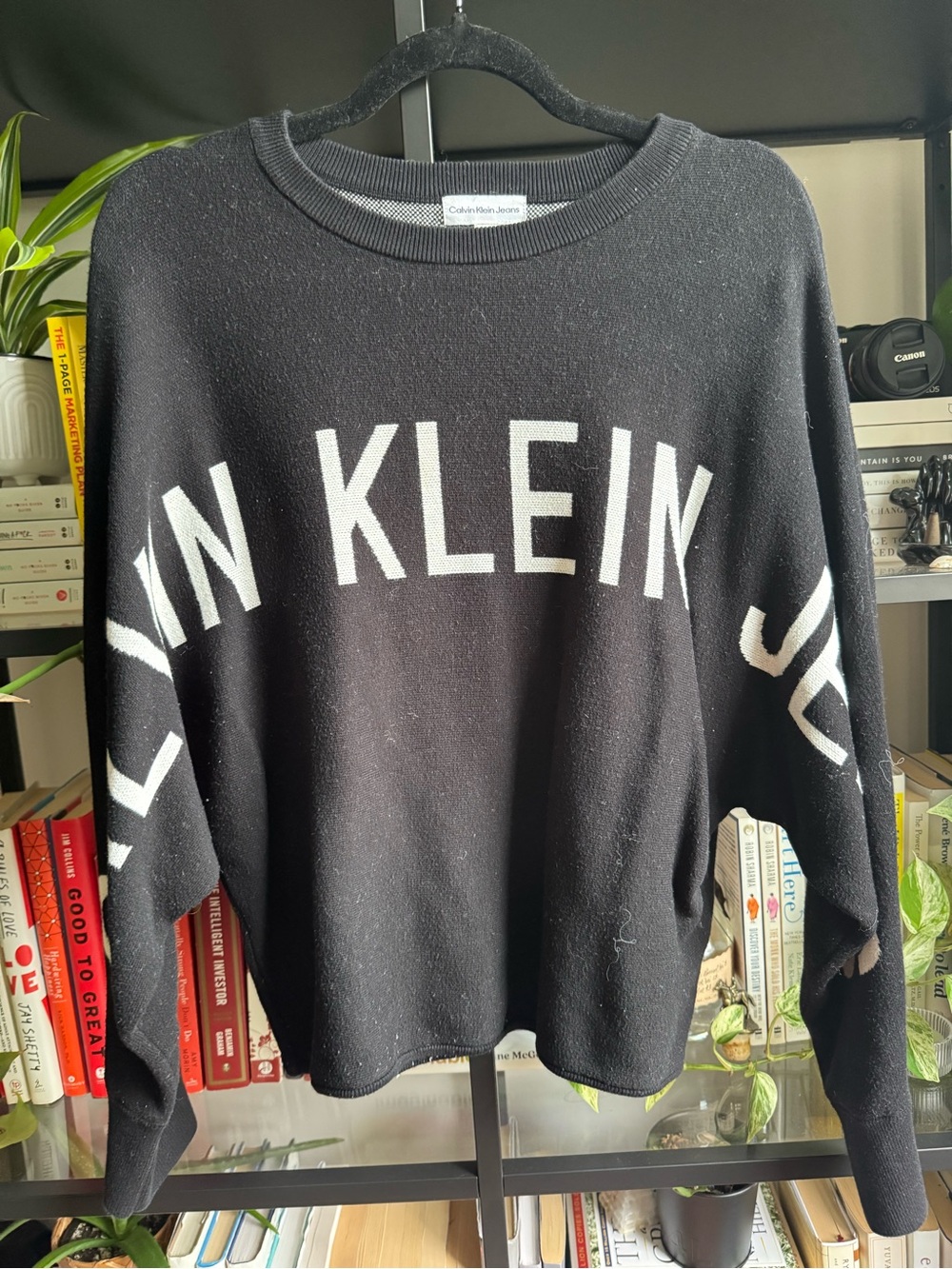Calvin Klein Jeans Black Sweater with White Logo Band